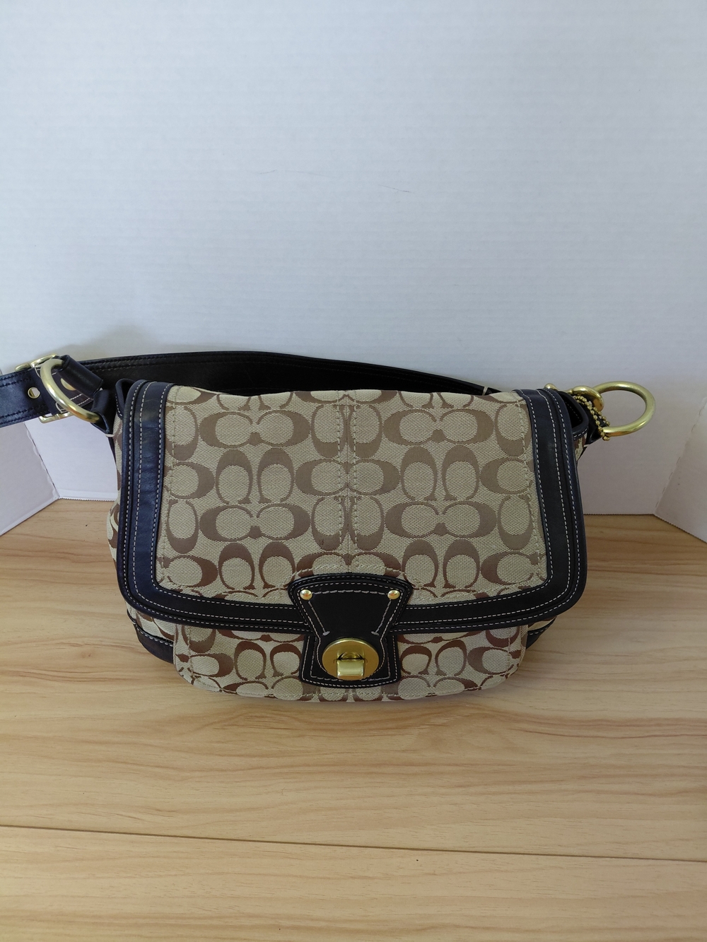 Coach Signature Canvas and Leather Shoulder Bag in Khaki/Black - Picture 4 of 17
